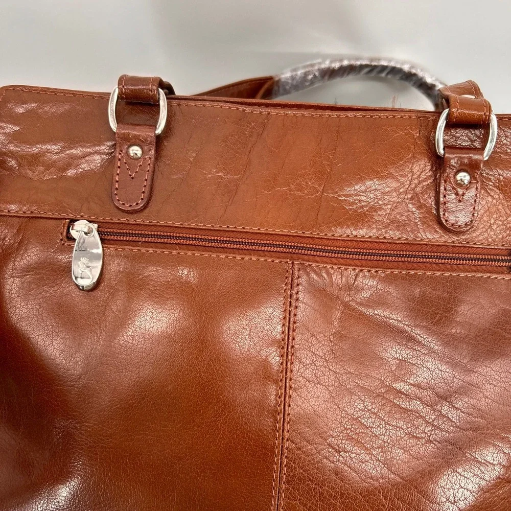 Ashwood Brown Genuine Leather Shoulder Tote Bag Silver Hardware Cognac
